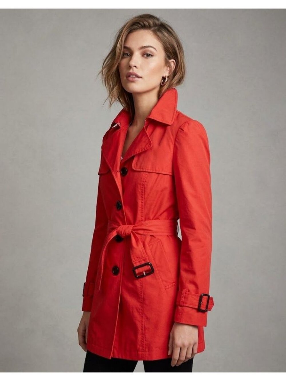 Steve Madden Womens M Red Raincoat Trench Jacket Y2K Button Front Lined